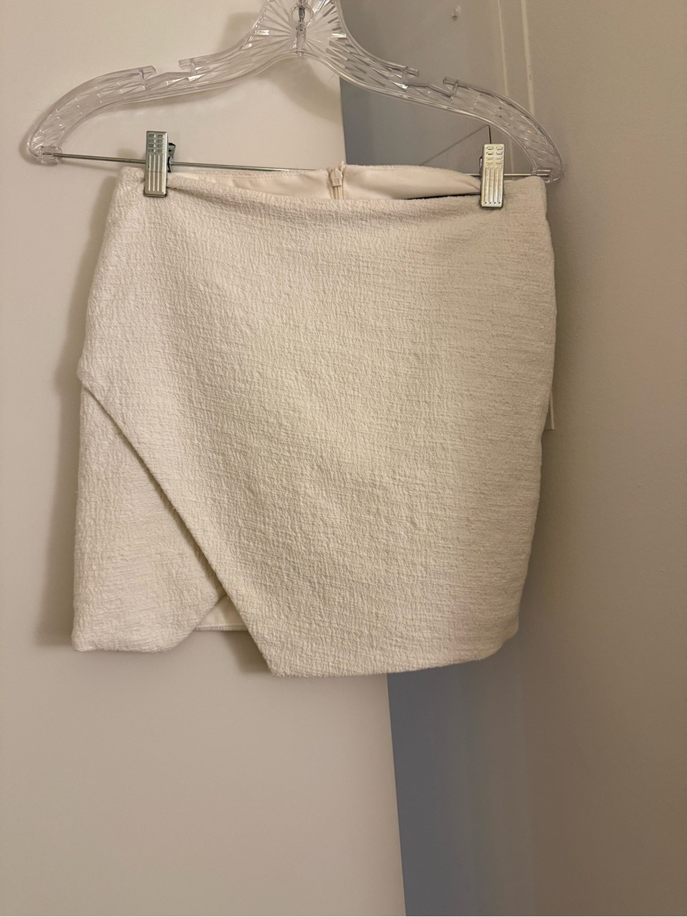 Backstage Cream Textured Asymmetric Mini Skirt